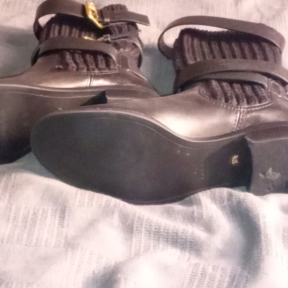 Gucci Black Leather And Knit Pull On Women's Riding/ Moto Boots. Sz 37.5 7.5US. - Picture 7 of 9